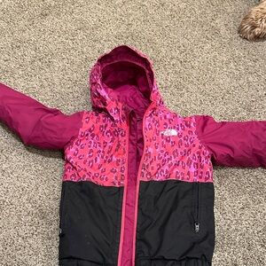 The North Face Pink and Black Hooded Jacket kids ski